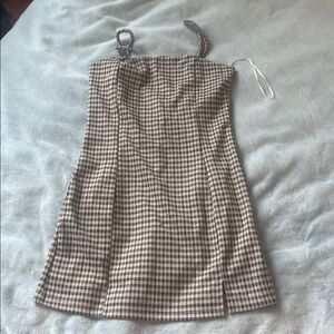Streetwear Society Beige and Brown Houndstooth Dress